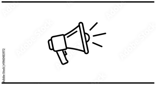 Minimalist line art icon of a megaphone radiating sound waves for announcements and alerts