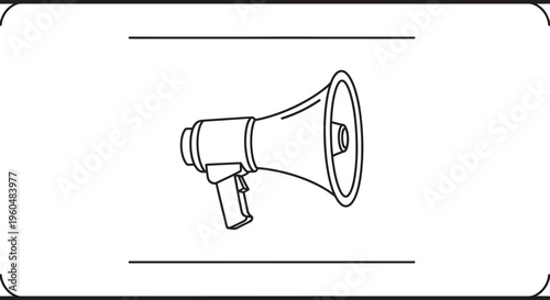 Minimalist black outline drawing of a classic handheld megaphone icon for announcements and