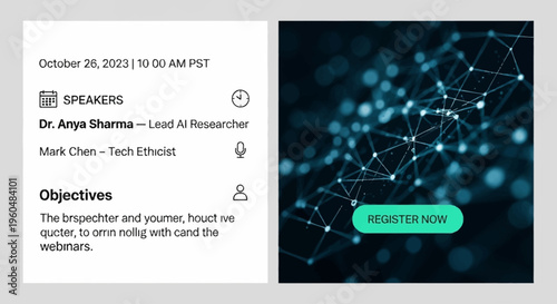 Webinar on AI and Technology featuring Dr. Anya Sharma and Mark Chen, scheduled for October 26, 2023.