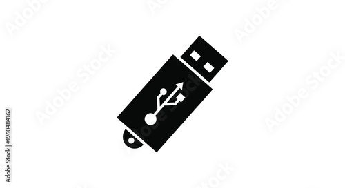 A stark black silhouette depicts a common usb flash drive a device for data storage silhouette high quality