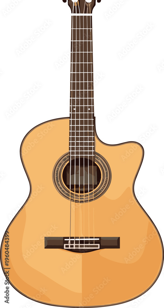 Obraz premium Acoustic Guitar Illustration with Wooden Body and Strings on Black Background for Music Lessons Concert Posters and Musical Instrument Design Concepts