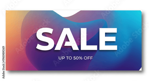 Modern abstract sale banner with "SALE" text and "UP TO 50% OFF" discount information.