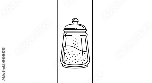 Elegant minimalist line drawing of a kitchen sugar dispenser with granular contents