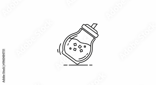 Minimalist line art icon of a tilting sugar shaker with cubes inside representing sweetness and