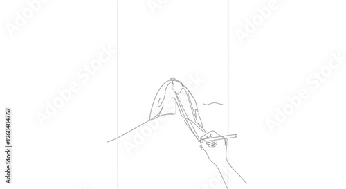An elegant continuous line drawing of a creative hand sketching a stylized female profile with