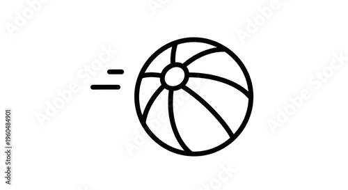 Dynamic black and white line art illustration of a moving beach ball icon symbol of playful activity