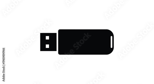 A minimalist depiction of a black usb flash drive against a plain white background a striking silhouette