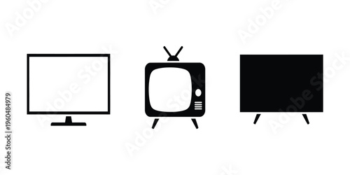 Screen display icon set with monitor television and smart TV silhouettes isolated on white background vector illustration