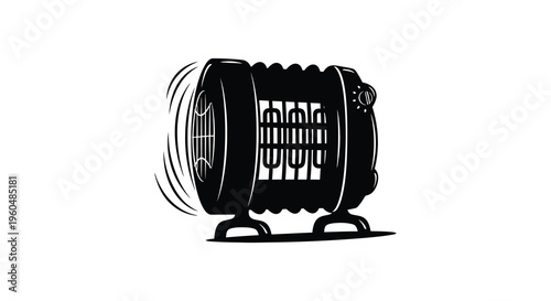 A stark black silhouette of a small electric space heater with radiating heat waves offering warmth high quality