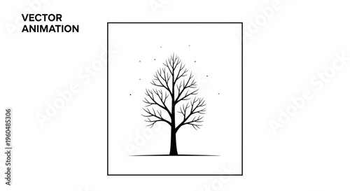 Abstract depiction of a solitary bare tree silhouette in a minimalist winter setting showcasing
