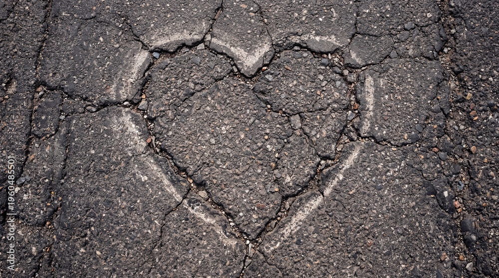 Obraz premium Heart Shape Formed in Cracked Asphalt Texture Background