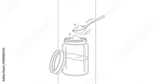 Precisely scooping granular ingredient with a spoon into a clean open storage jar for culinary use