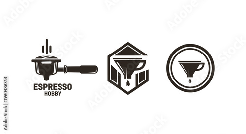Espresso Hobby Logo: Portafilter, Pour Over Coffee Icons & Filter Design