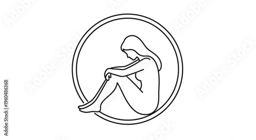 Woman sitting curled up in a circle, representing sadness, loneliness, and introspection