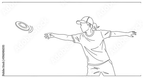 Woman throwing a frisbee in a park, active lifestyle, summer outdoor activity, sports concept