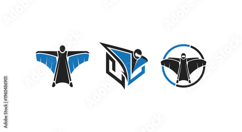 Wingsuit Flying Icons Set: Action, Speed, Freedom, Extreme Sports Vector Graphics