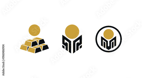 Gold bars and abstract logo icons on white background