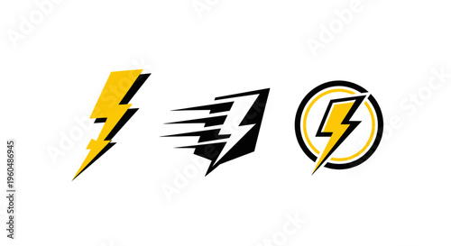 Lightning Bolt Icon Set: Energy, Speed, Power Icons
