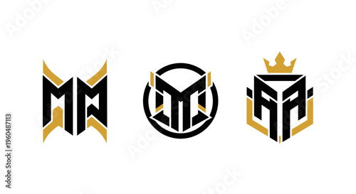 Monogram Logo Designs: MMA, Circle Emblem, Hexagonal Crown Icon