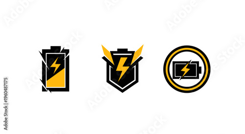 Battery Charging Icons Set: Energy, Power, Full Charge, Recharge, Electricity