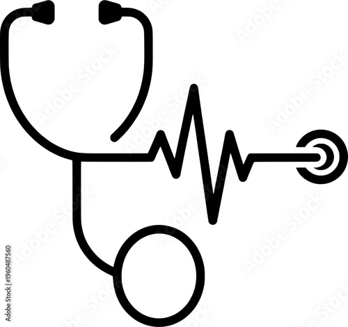 Minimalist digital healthcare stethoscope pulse line art, "Created with AI assistance and manually refined."