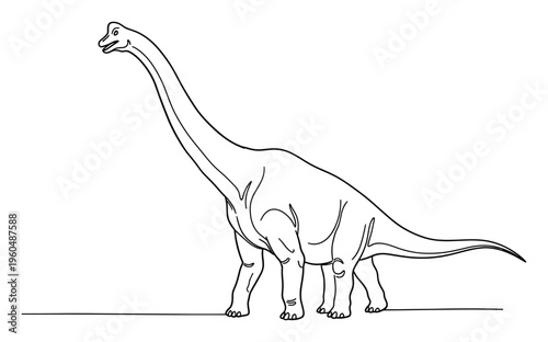 Stylized monochrome outline of a magnificent Brontosaurus, showcasing its iconic long neck and tail, ideal for science educational content, dinosaur themed media, or graphic design projects.