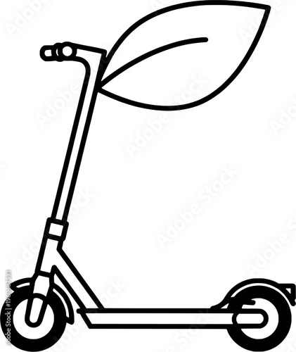 Minimalist electric scooter eco-mobility line art, "Created with AI assistance and manually refined."