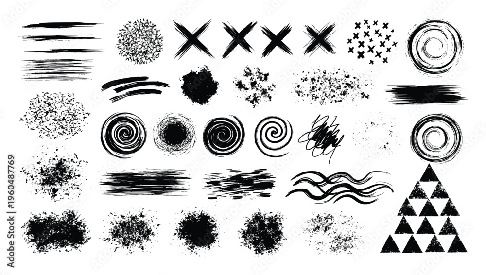 Obraz premium Enhance your creative projects with this diverse collection of bold grunge textures, messy brush strokes, abstract shapes, and distressed elements, perfect for adding an authentic,