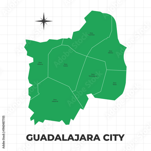 Guadalajara City map illustration. Map of the city in Mexico