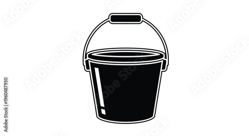 Simple black and white illustration of a classic metal bucket