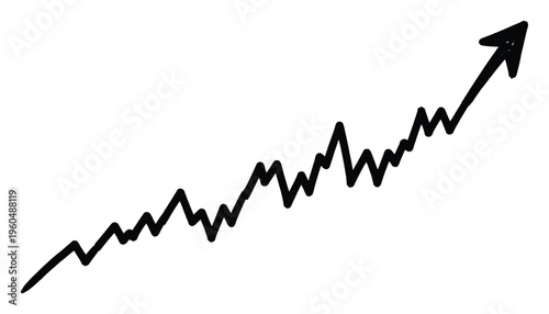 Sketchy rising graph with an arrow symbolizing steady progress despite challenges and economic fluctuations perfect for illustrating positive development and future forecasts