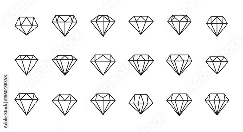 Arrangement of multiple linear diamond shapes against a white background
