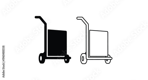 Two hand trucks depicted in black and white differing in shading