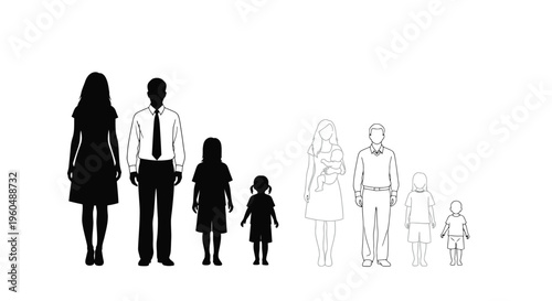 Silhouettes of a family depicting different generations and sizes
