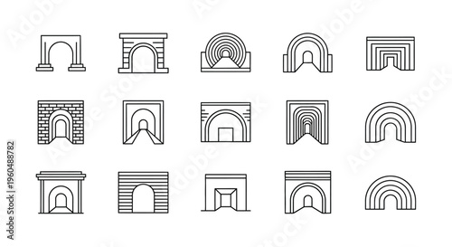 Collection of linear archway and doorway designs in black and white