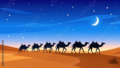 A celestial caravan journeys through the desert expanse.