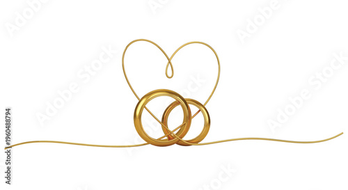 Golden Wedding Rings Forming Heart Shape, Symbol of Love and Marriage