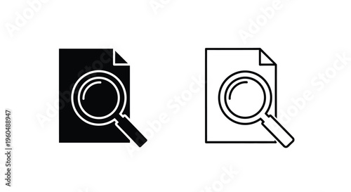 Document search icon set filled and outlined versions displayed