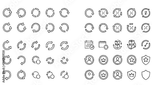 E-commerce service vector icon set illustration for return, refund, subscription, and membership management offering modern graphic design elements,various web and app user