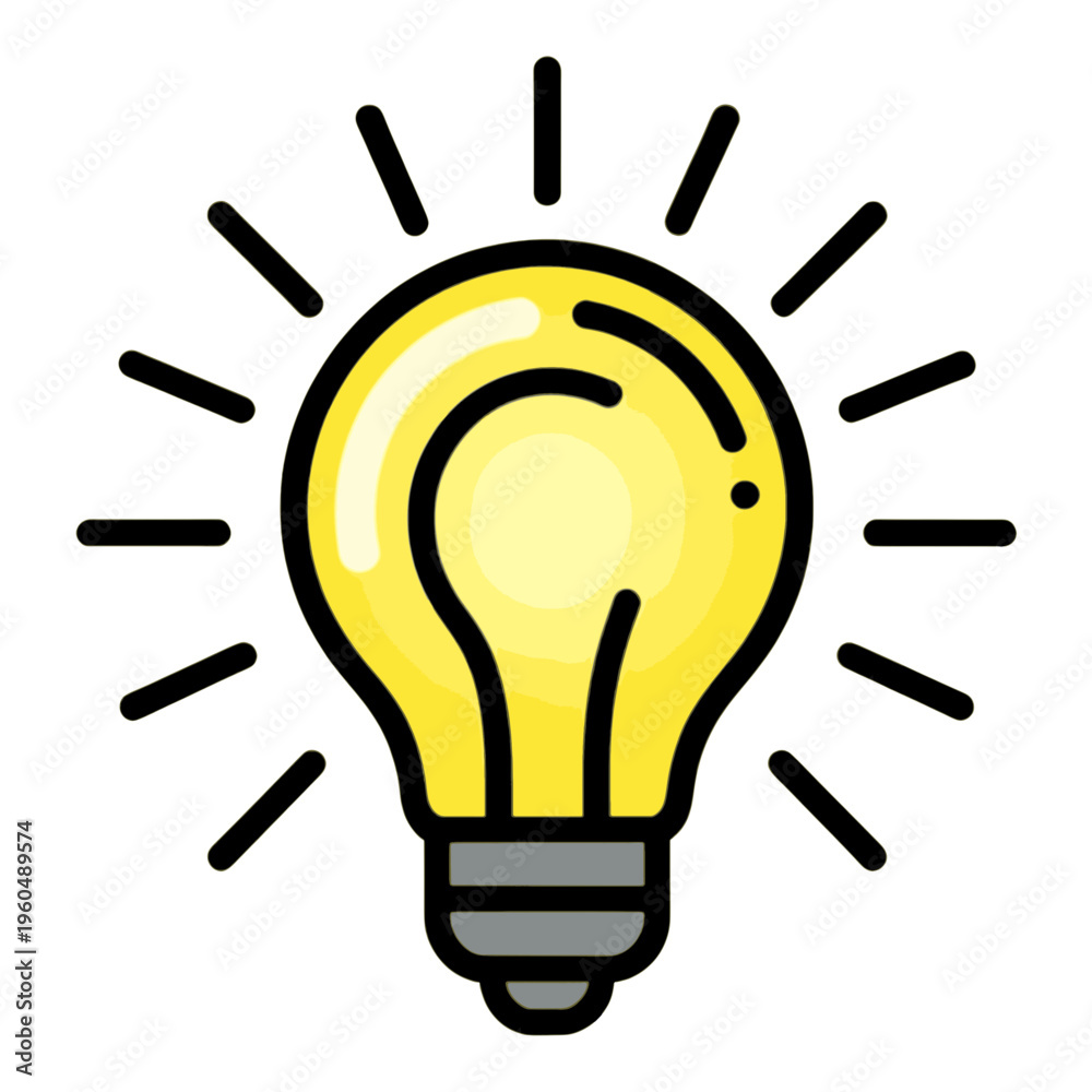 Fototapeta premium Bright Glowing Light Bulb Vector Icon