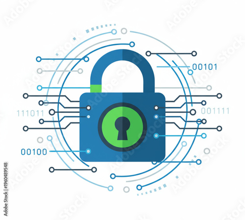 A glossy 3d padlock icon with a gold key and password button symbolizes secure web technology and safety for internet computer access and business protection
