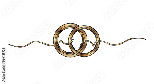 Interlocking Gold Wedding Rings on White Background, Symbol of Love and Marriage