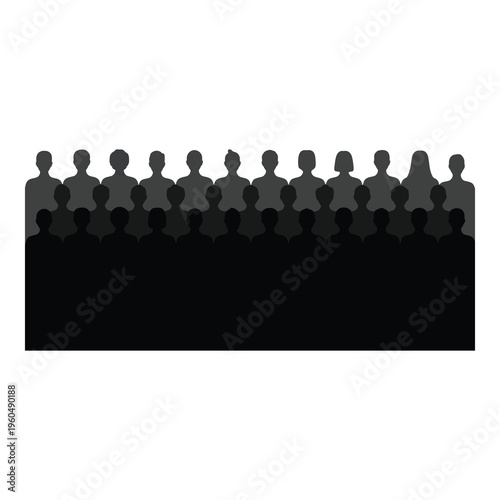 Vector illustration of a crowd of people in gray and black silhouettes on a white background
