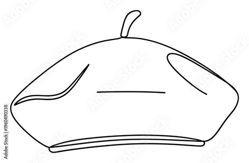 Simple outline drawing of a classic beret hat, a timeless headwear accessory for fashion, cultural, and travelthemed promotions, suitable for apparel branding and educational resources.