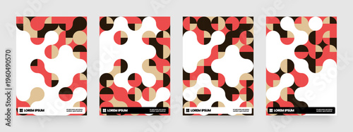 Layout with mosaic circles. Abstract bauhaus geometric pattern with metaball fusion. Layout for flyer, poster or cover. 