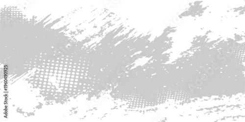 Abstract grunge, textured illustration, featuring a dynamic blend of brushstrokes and halftone elements in a monochrome color scheme. conveying a sense of artistic flair.