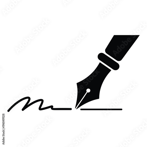 Black pen nib signing document on white background