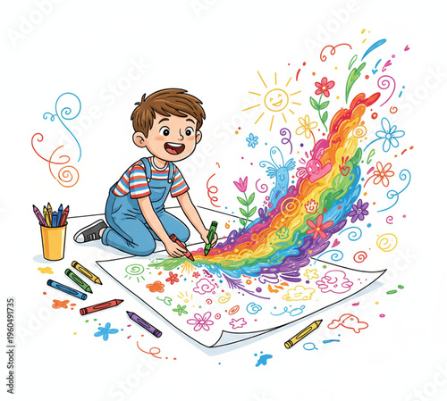 A smiling kid finds happiness in art as the little girl enjoys the colorful fun of painting with a brush during a creative childhood education activity