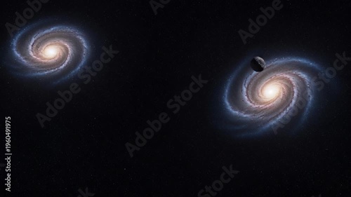 3d sci-fi spaceship crash landing in galaxy with explosions and debris