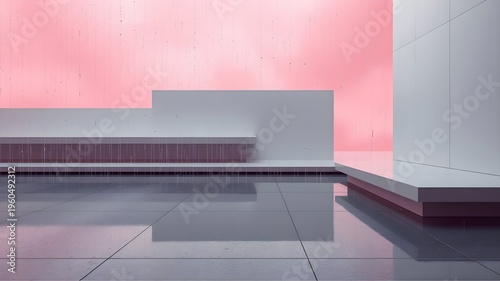 Rooftop apartment with pink sky